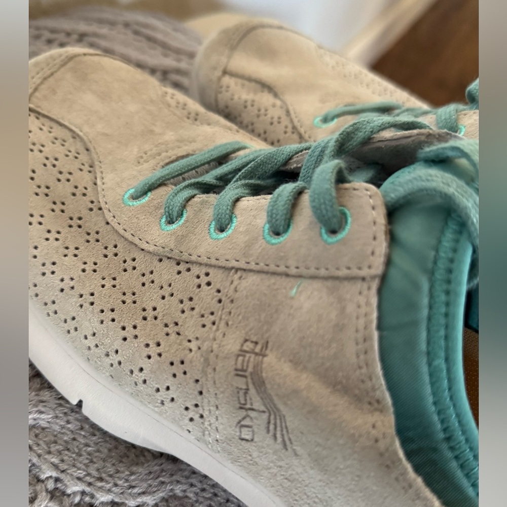 Dansko Beige Suede Sneakers with Teal Accents